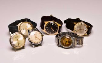 A group of six mid-20th century gentleman's mechanical wristwatches