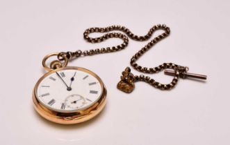 An 18ct gold open face pocket watch with 9ct gold Albert