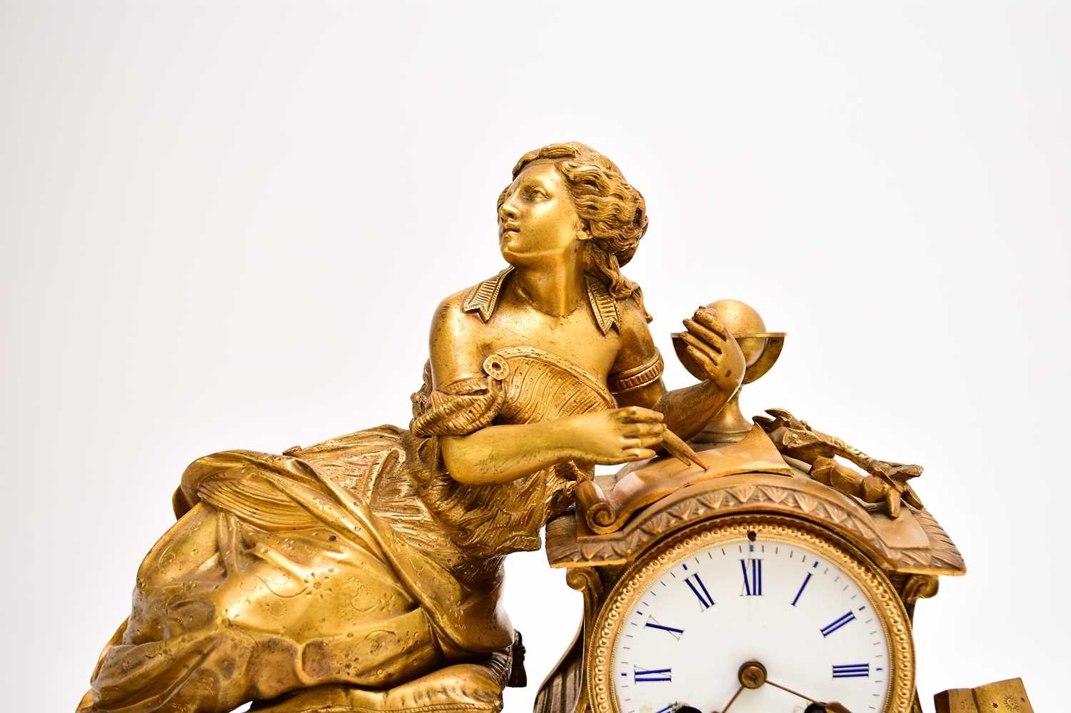A French ormolu and marble figural mantel clock, 19th century - Image 3 of 11