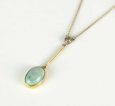 An opal and diamond pendant on chain