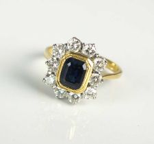 An 18ct gold untested sapphire and diamond cluster ring