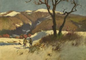 Antal Neogrady (1861-1942) Hunters in a Winter Landscape