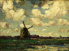 Kershaw Schofield (1872-1941) Dutch Windmill Landscape