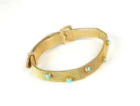 A stylised buckle turquoise set bracelet
