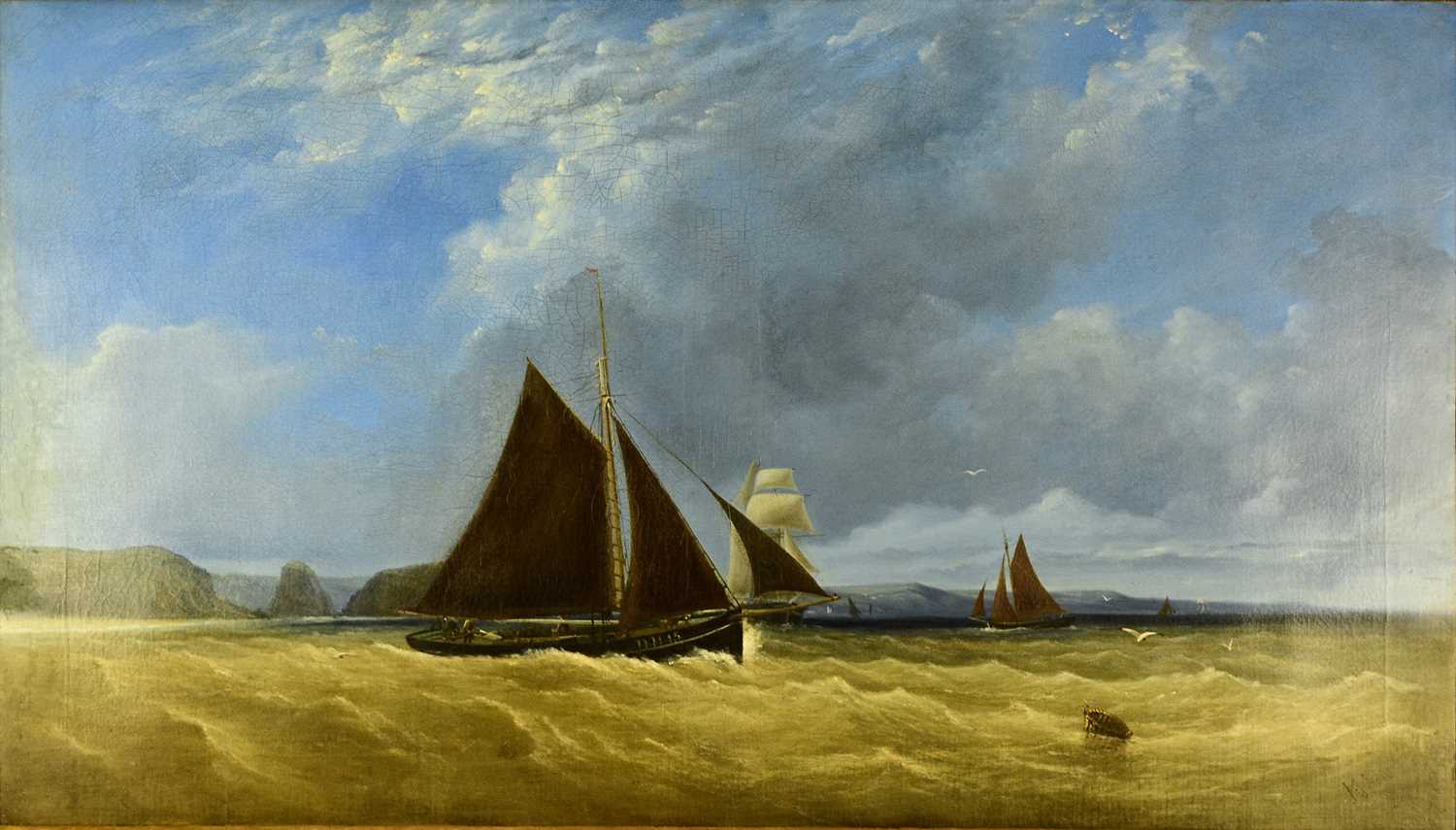 British School (19th Century) Boats on a Rough Coastal Sea - Image 2 of 6