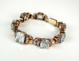 A mid-20th century graduated aquamarine bracelet