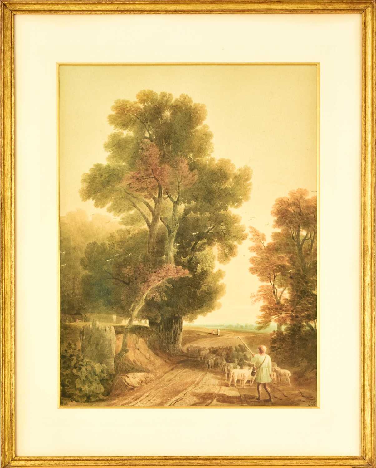 John Varley (1778-1842) Shepherd Boy driving his flock along a country path - Image 2 of 8