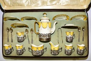 Coalport cased silver-mounted coffee service, Chester 1907