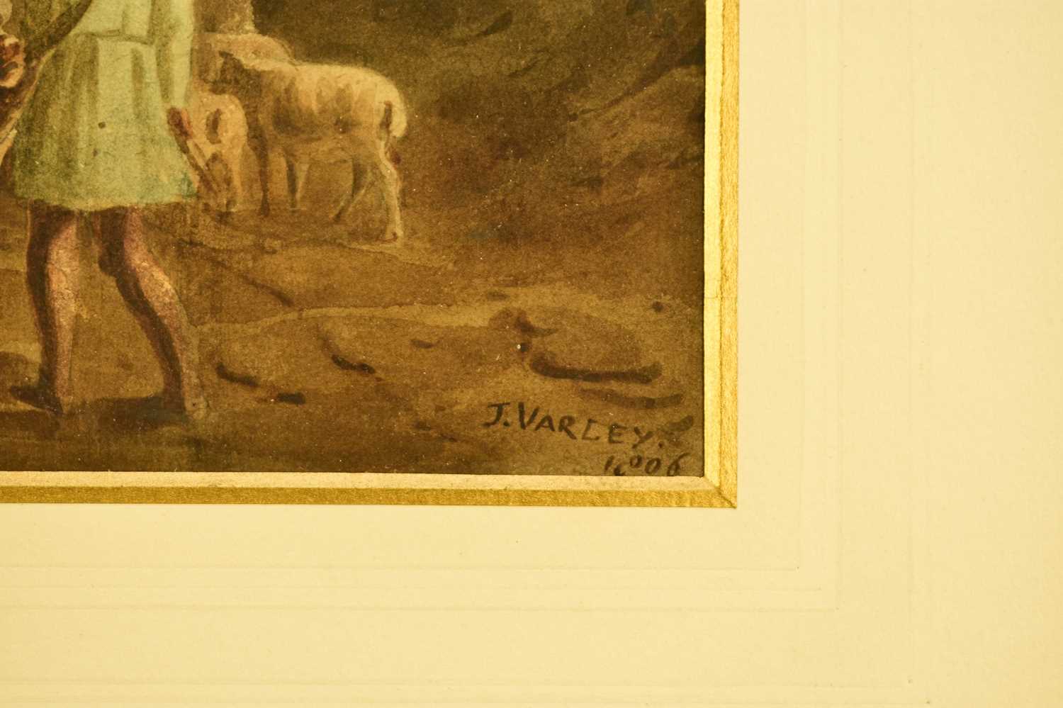 John Varley (1778-1842) Shepherd Boy driving his flock along a country path - Image 4 of 8