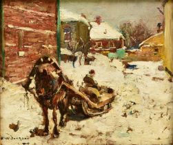 Frederick William Jackson RBA (1859-1918) Horse Drawn Sled in the Snow