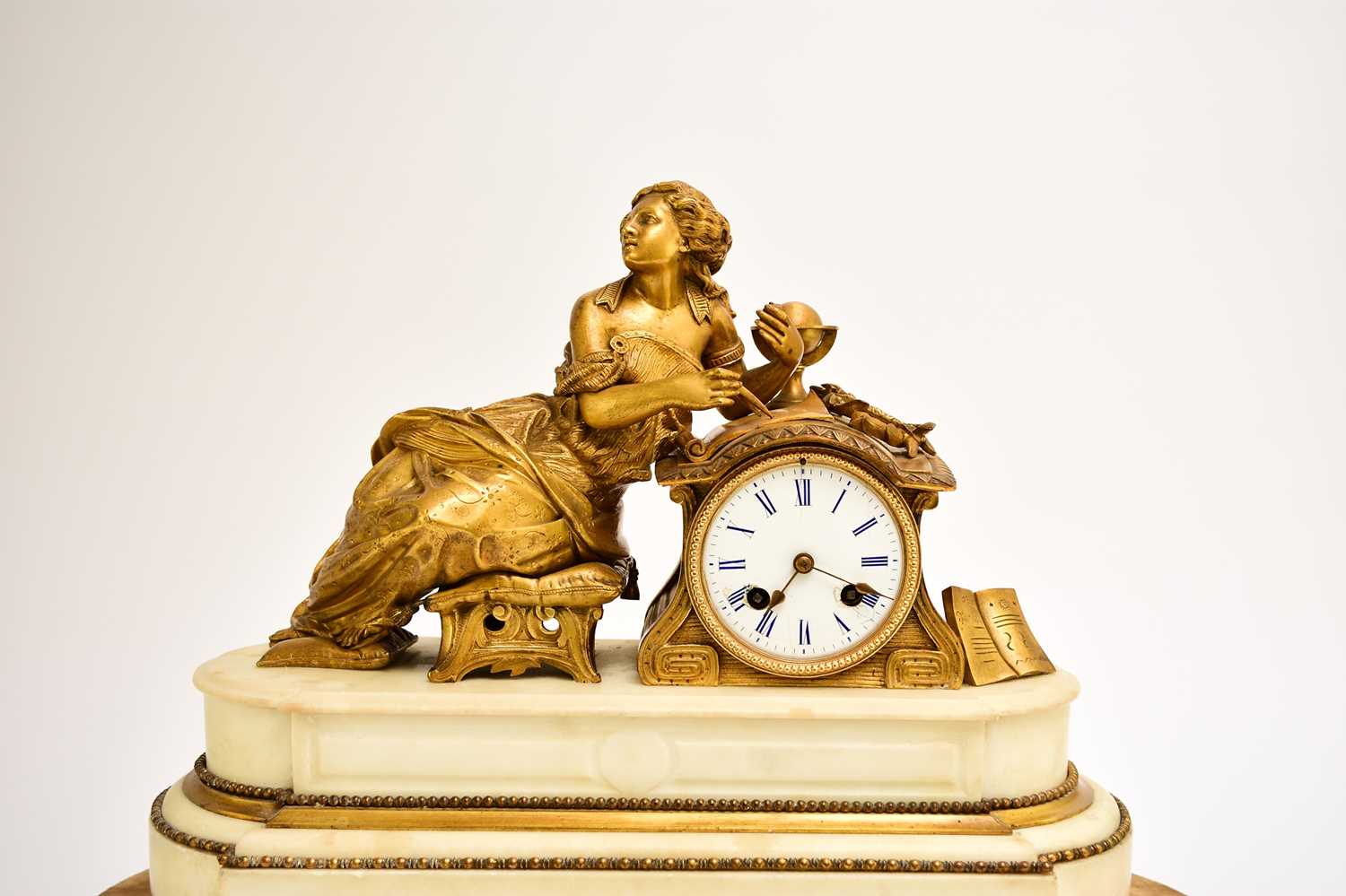 A French ormolu and marble figural mantel clock, 19th century - Image 2 of 11