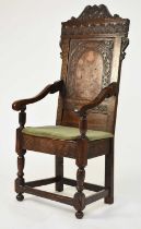 A 17th century and later marquetry wainscot chair