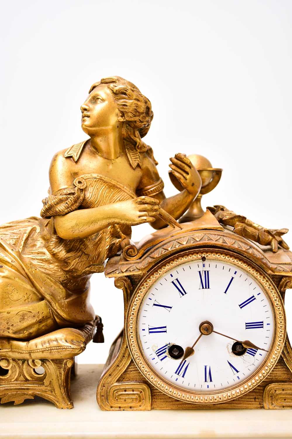 A French ormolu and marble figural mantel clock, 19th century - Image 4 of 11