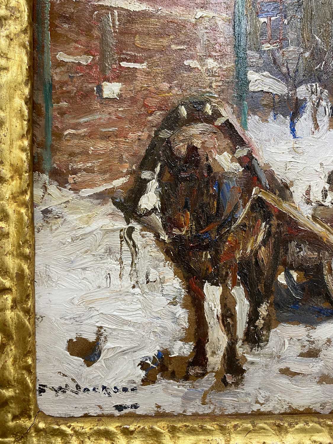 Frederick William Jackson RBA (1859-1918) Horse Drawn Sled in the Snow - Image 6 of 7
