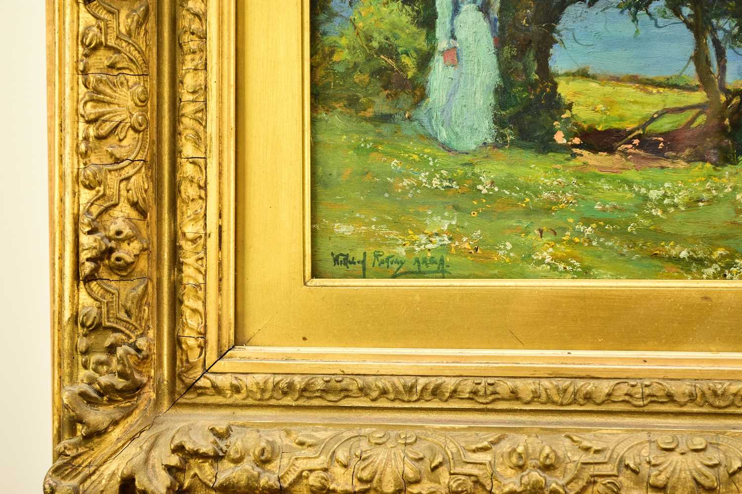 Alexander Wellwood Rattray (`1849-1902) Lady in a Blue Dress beneath Blossom Trees - Image 3 of 5