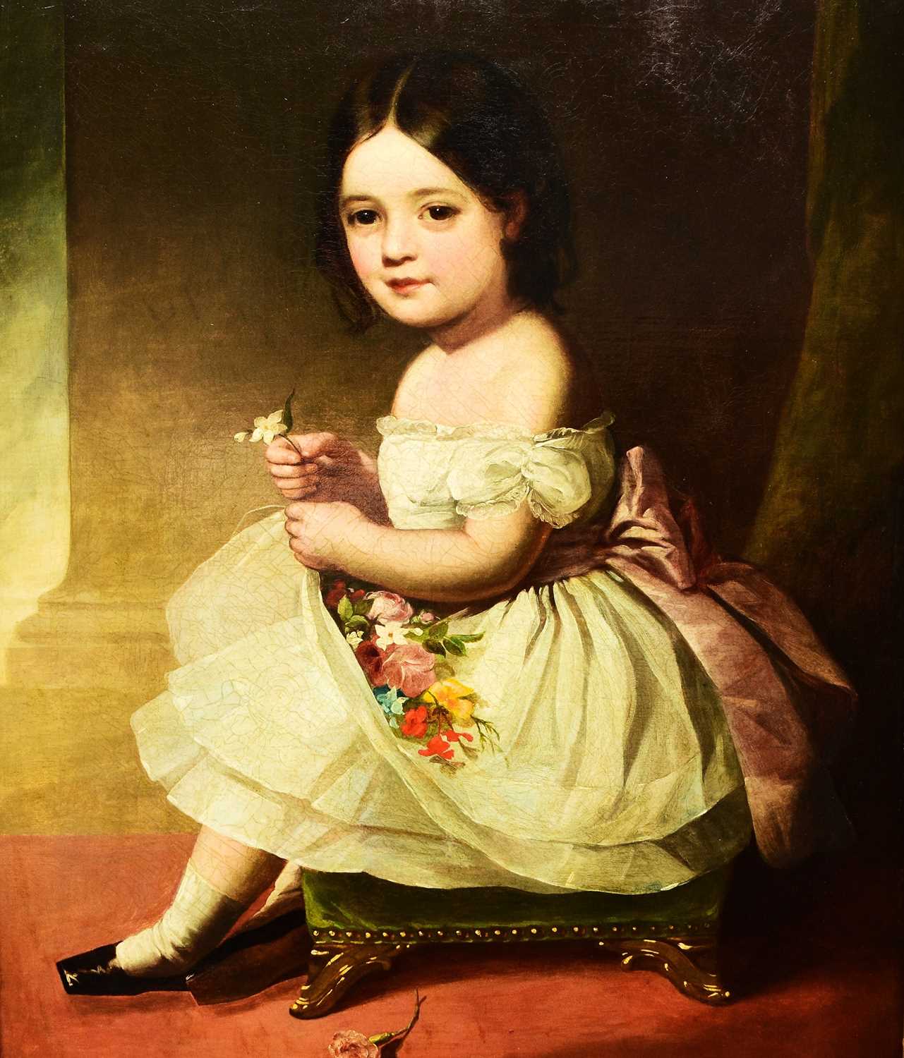 English School (c.1830) Portrait of a Young Girl Holding Flowers - Image 3 of 5