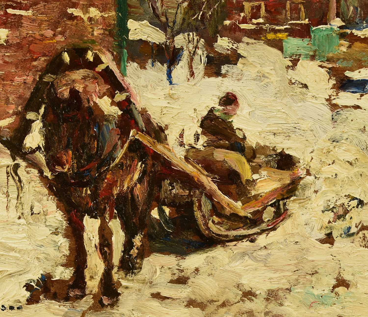 Frederick William Jackson RBA (1859-1918) Horse Drawn Sled in the Snow - Image 3 of 7