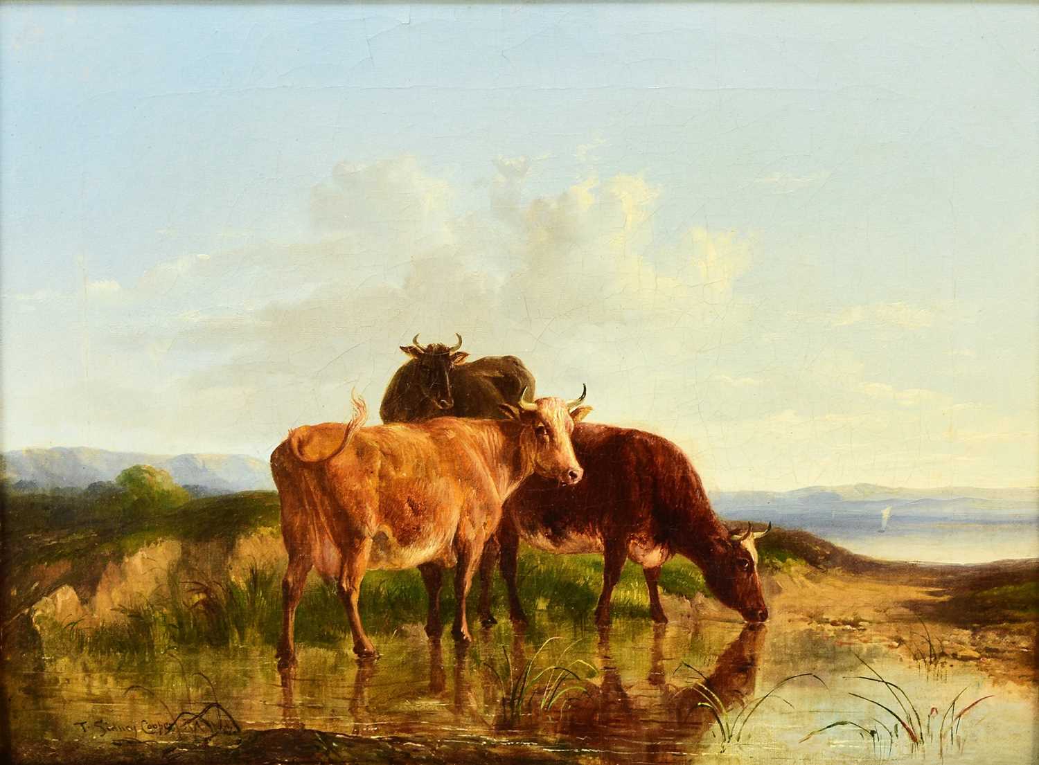 Thomas Sidney Cooper RA (1803-1902) Three Cows Watering in a Dune Landscape