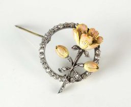 A late 19th century diamond and enamel flower brooch