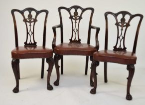 A set of six (4+2) mahogany Chippendale style dining chairs