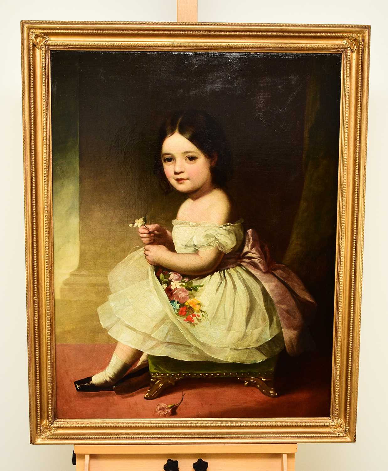 English School (c.1830) Portrait of a Young Girl Holding Flowers - Image 2 of 5