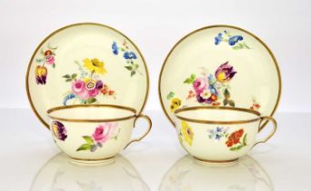 Pair of Swansea teacups and saucers, circa 1815-17