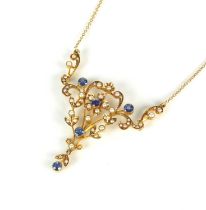 An Edwardian sapphire and seed pearl necklace