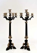 A pair of bronze, ormolu and marble candelabra, late 19th century