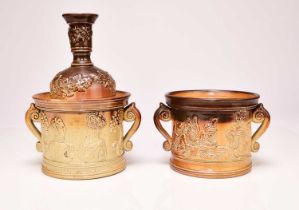 Two Derbyshire salt-glazed tobacco jars, mid-19th century