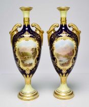 A pair of Coalport vases painted with Kingston and Richmond Bridge