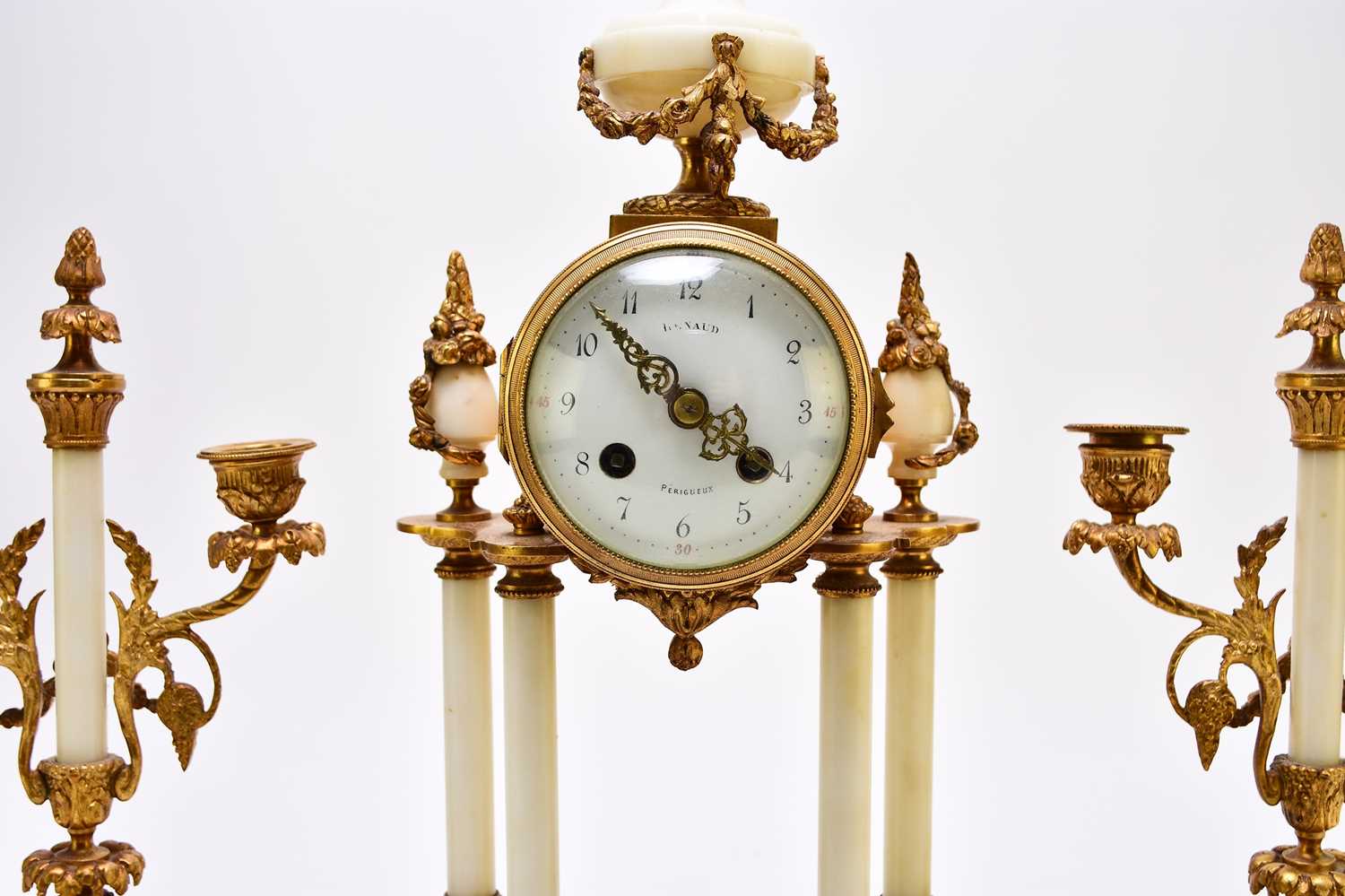 A late 19th century French Portico clock garniture - Image 5 of 8