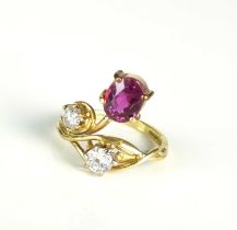 An 18ct gold untested pink sapphire and diamond ring