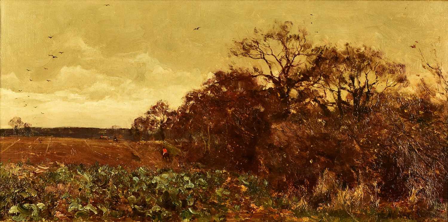 Edward Wilkins Waite (1854-1924) Hunt in Pursuit in an Autumnal Landscape