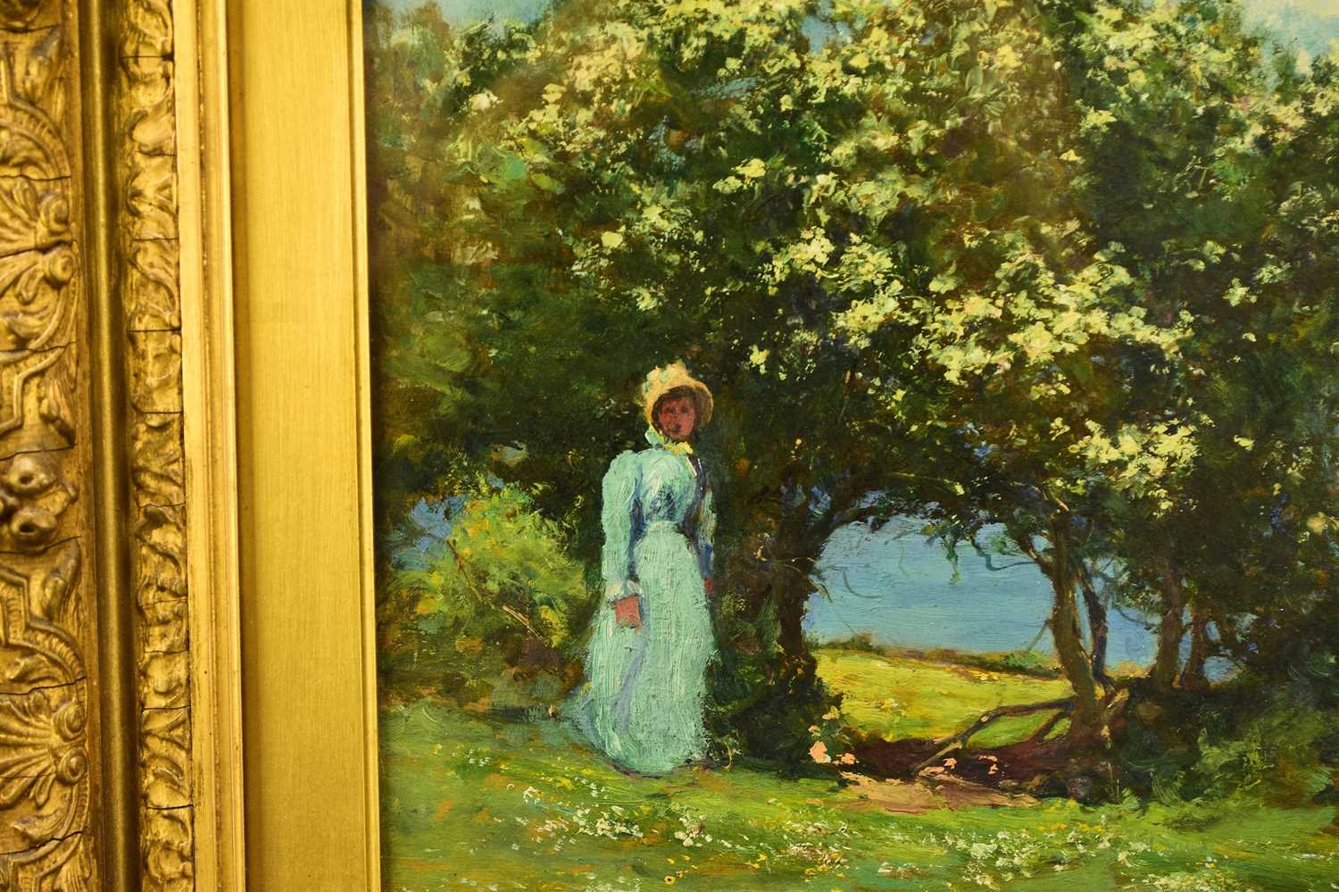 Alexander Wellwood Rattray (`1849-1902) Lady in a Blue Dress beneath Blossom Trees - Image 4 of 5