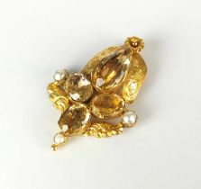 A 19th century citrine and split pearl pendant