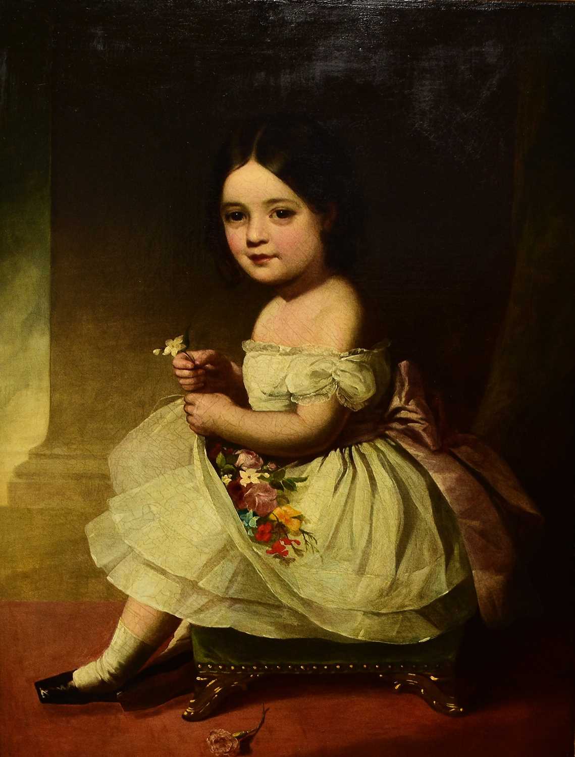 English School (c.1830) Portrait of a Young Girl Holding Flowers