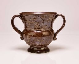 Belper (Derbyshire) salt-glazed loving cup, dated 1796
