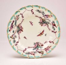 Chelsea feather-edged plate painted with birds and insects, circa 1758-60