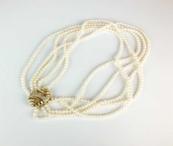 A five strand uniform cultured pearl necklace