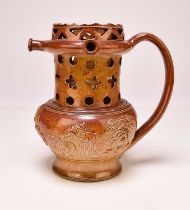 Derbyshire salt-glazed puzzle jug, circa 1830-40