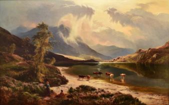Sidney Richard Percy (1821-1886) Cattle Watering at a Lochside