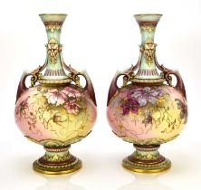 A pair of Royal Worcester prismatic enamel vases, circa 1890