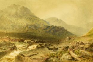 George Arthur Fripp (1813-1896) Highland Landscape with an Eagle chasing a Rabbit