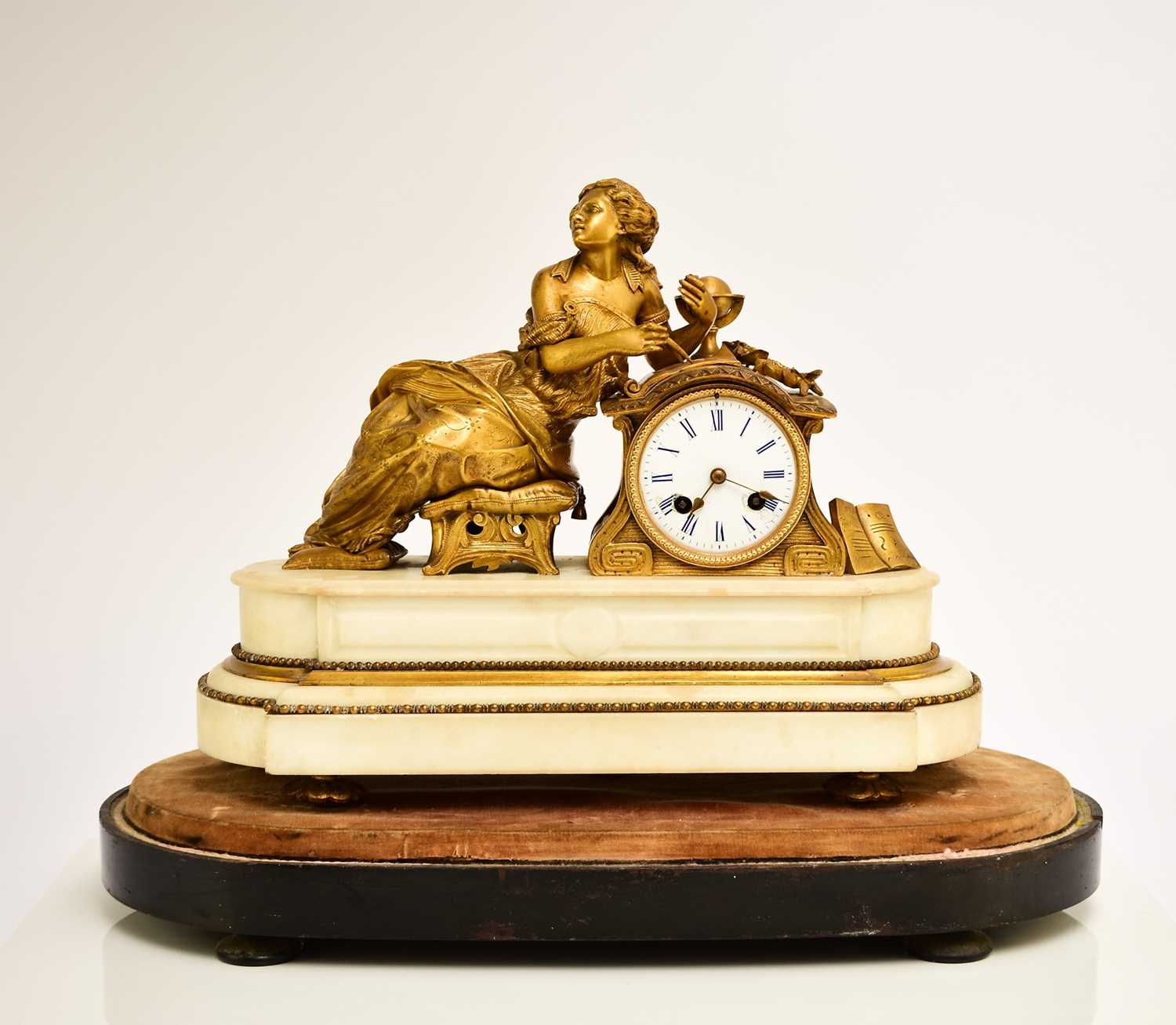 A French ormolu and marble figural mantel clock, 19th century