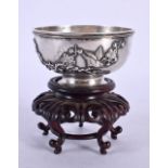 A LATE 19TH CENTURY CHINESE EXPORT SILVER BOWL decorated in relief with foliage. 92 grams. 7.5 cm di