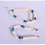 A SUITE OF PEARL AND TURQUOISE JEWELLERY. 33 grams. Largest 46 cm long. (2)