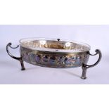 A WMF TWIN HANDLED SILVER PLATED CUT GLASS BOWL. 30 cm wide.