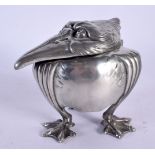 A LOVELY ART NOUVEAU EUROPEAN PEWTER WALLY BIRD INKWELL of naturalistic form. 11 cm x 9 cm.