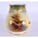 A ROYAL WORCESTER PORCELAIN VASE by Ernest Barker. 9.75 cm x 8.5 cm.