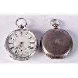 TWO SILVER POCKET WATCHES. Hallmarked Birmingham 1883 and Stamped Fine Silver, largest dial 5.2cm,